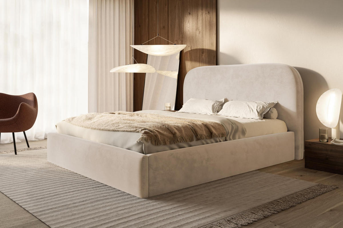 BETT 200x200 - Polsterbett mit Bettkasten und Metallrahmen - Modern Betten - Amor-Samtstoff - Kollektion Verona - Beige - Beige, Holz/Textil (200/200cm) - Alpi-Möbel