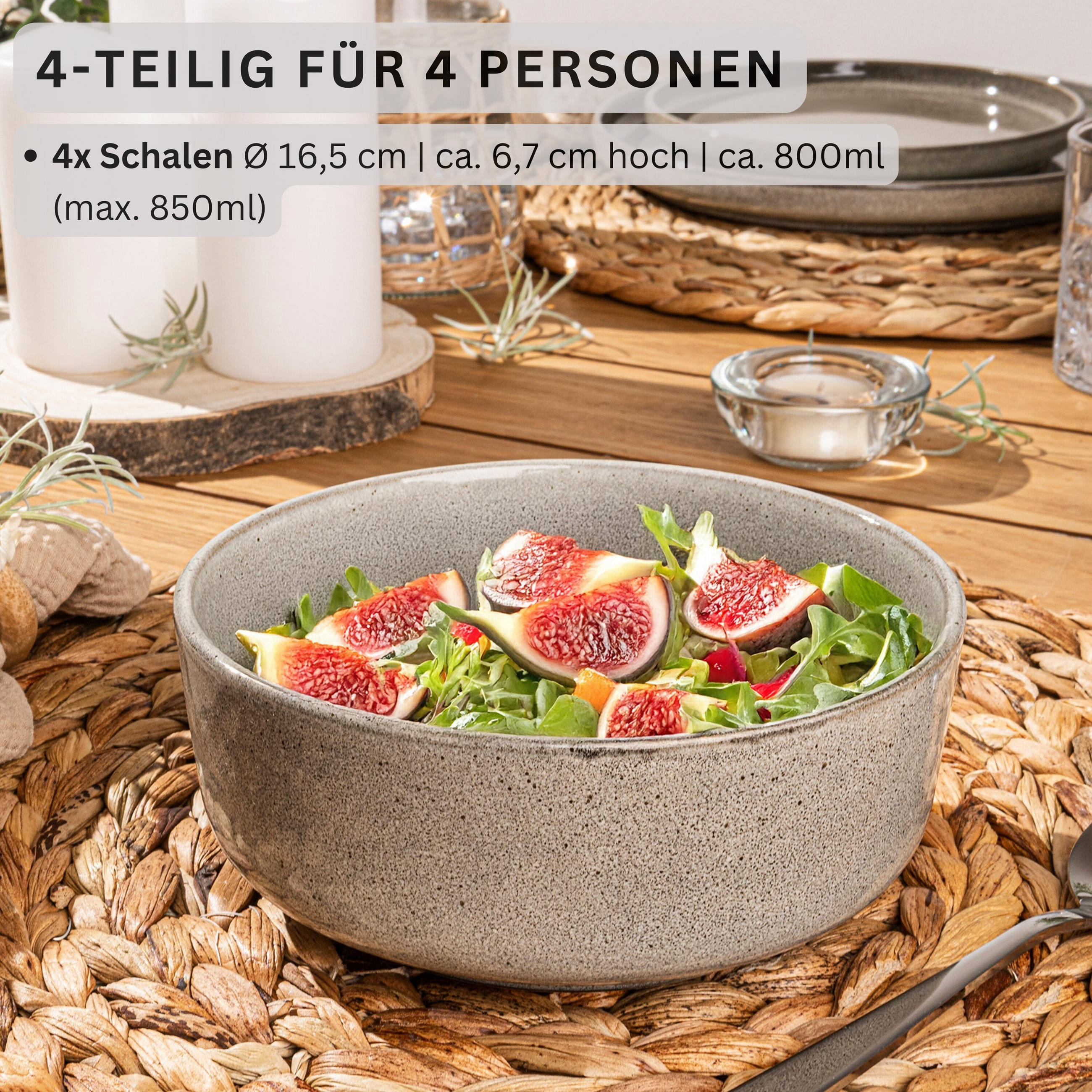 SCHALEN SET KAIRO CLAY - 4 teilig aus Steingut - Grau, Keramik (26.5cm) - Sänger