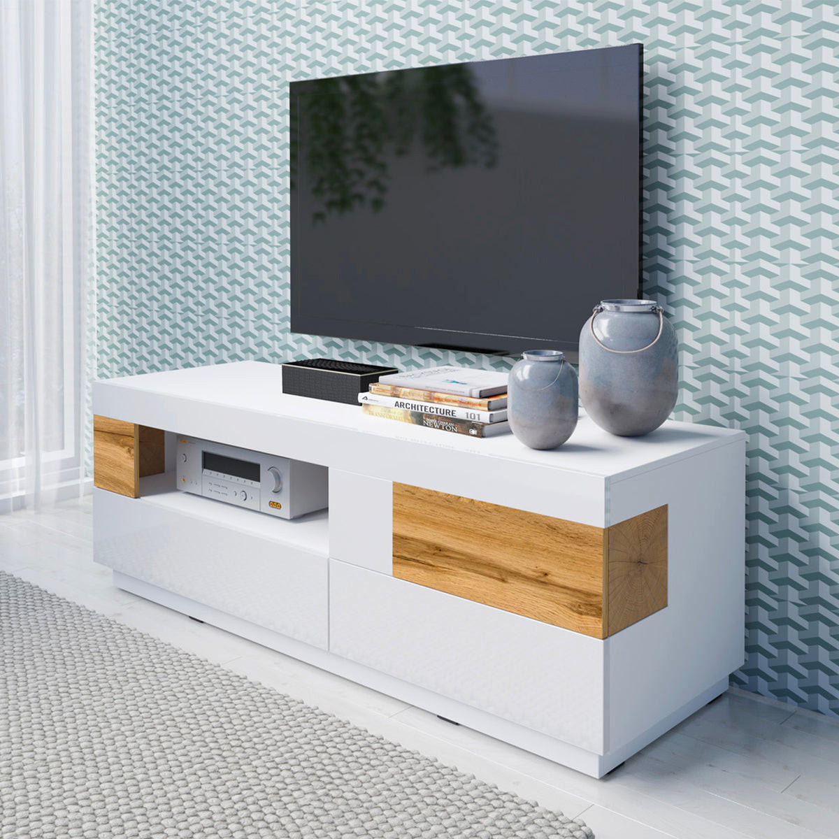 TV OMARICA Andrea Bela in lesena - bela, leseni material (160/54/50cm) - Petits-meubles