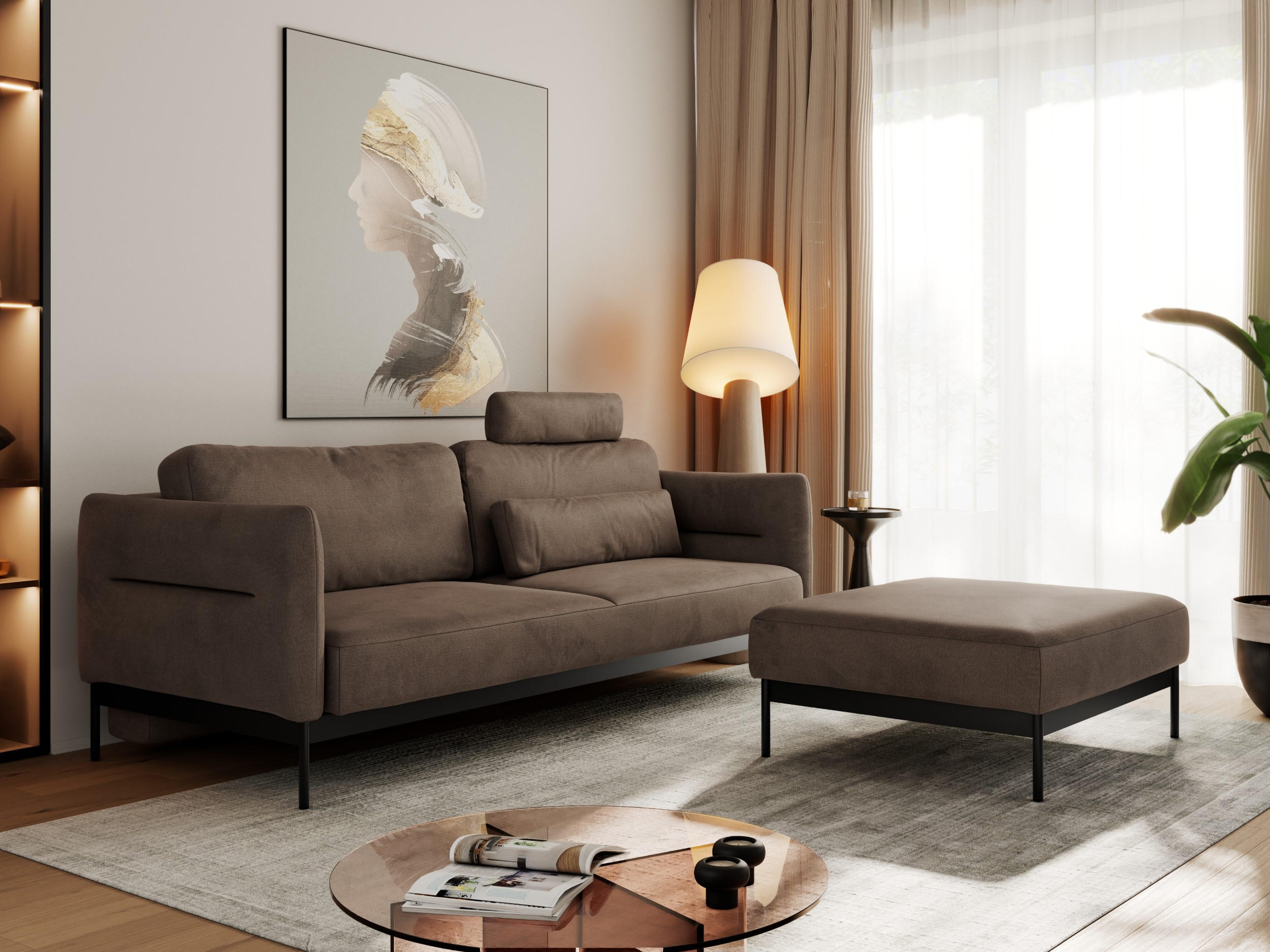 SCHLAFSOFA SALENTO Braun Velvet - Schwarz/Braun, Textil/Metall (221/82/193cm) - MKS