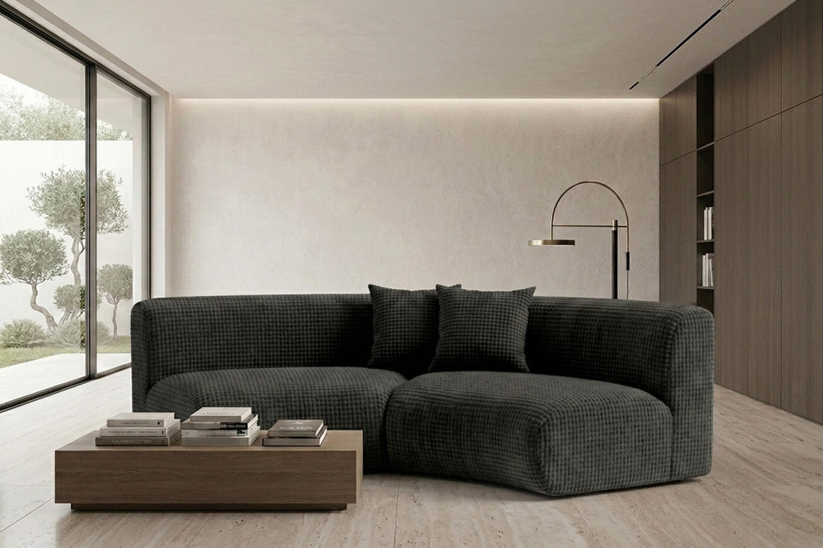SOFA Round, Chenille-Stoff Cremona, Anthrazit, GRETA - Anthrazit, Holz (294/70/89cm) - Kaiser Möbel