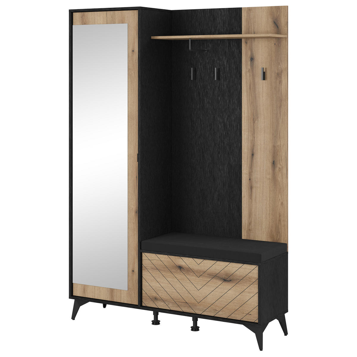 GARDEROBENSCHRANK DIAMANTE 134/197/34 cm Modern Garderobe-Set Schwarz - Goldfarben/Schwarz, Holzwerkstoff (134/197/34cm) - MASSENO