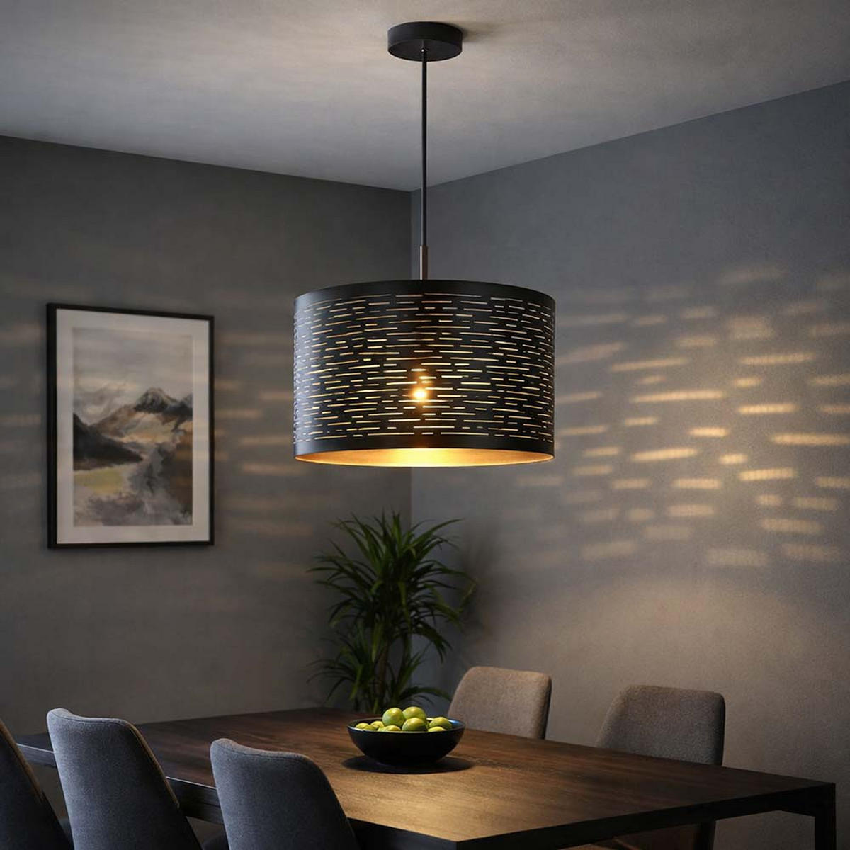 LED HÄNGELEUCHTE TUNNO Schwarz Gold - Schwarz, Metall (38/38/120cm) - Globo Lighting