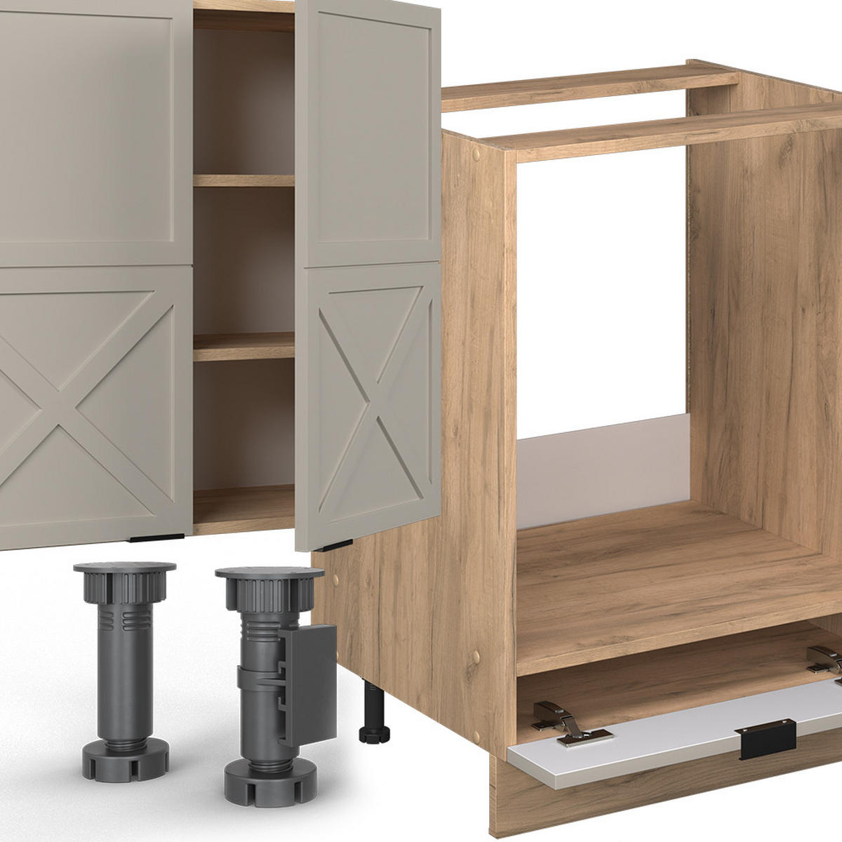 KÜCHENZEILE Fame-Line GrauBeige/Goldkraft Eiche 300 cm ohne AP - Honigeiche/Grau, Holzwerkstoff (300/81.6/46cm) - Vicco