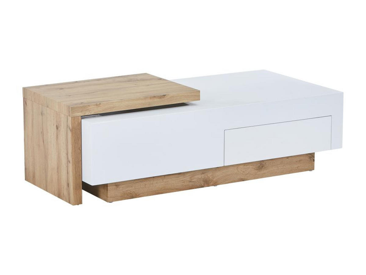 AUSZIEHBARER Couchtisch - 1 Schublade und 1 Ablagefach - MDF - Holzfarben und Weiß - MANDREA - Naturfarben, Holz (178/60/38cm) - Vente-Unique