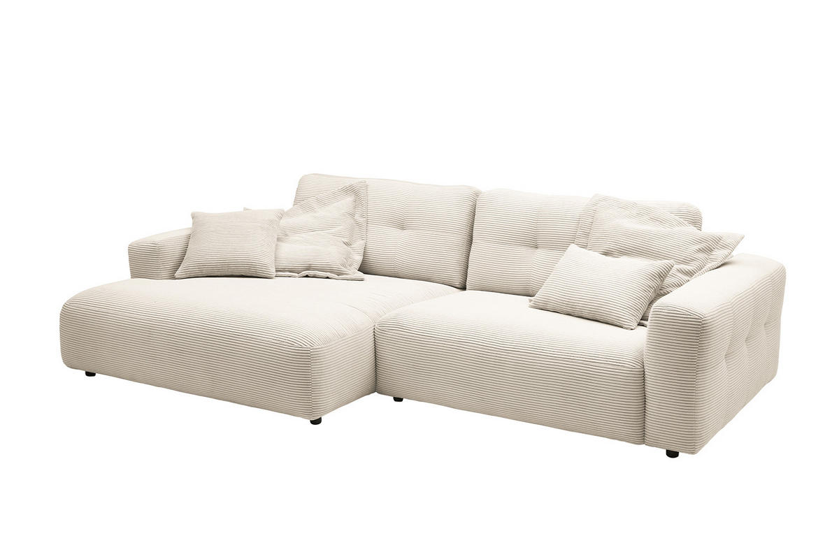 ECKSOFA XL MIKA Cremeweiß Cord - Creme/Schwarz, Kunststoff/Textil (296/167cm) - KAWOLA