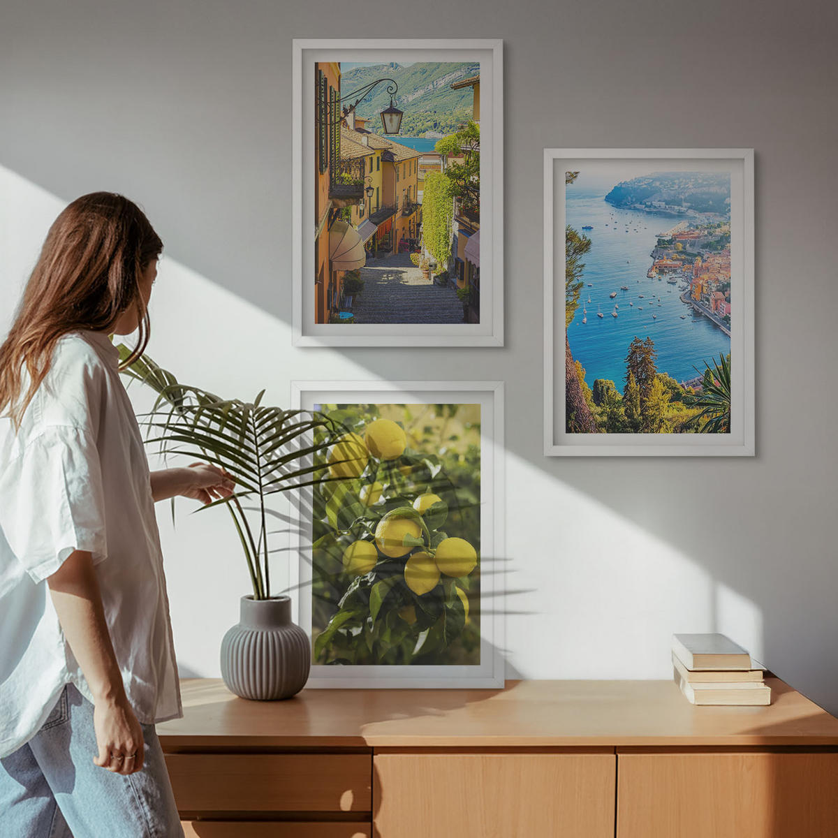 WANDBILDER 3er-Set - 40x60 cm Weißer Rahmen - Straßen am Meer, ein Meer aus Zitronen - Weiß, Kunststoff (40/60cm) - ArtPrintCave