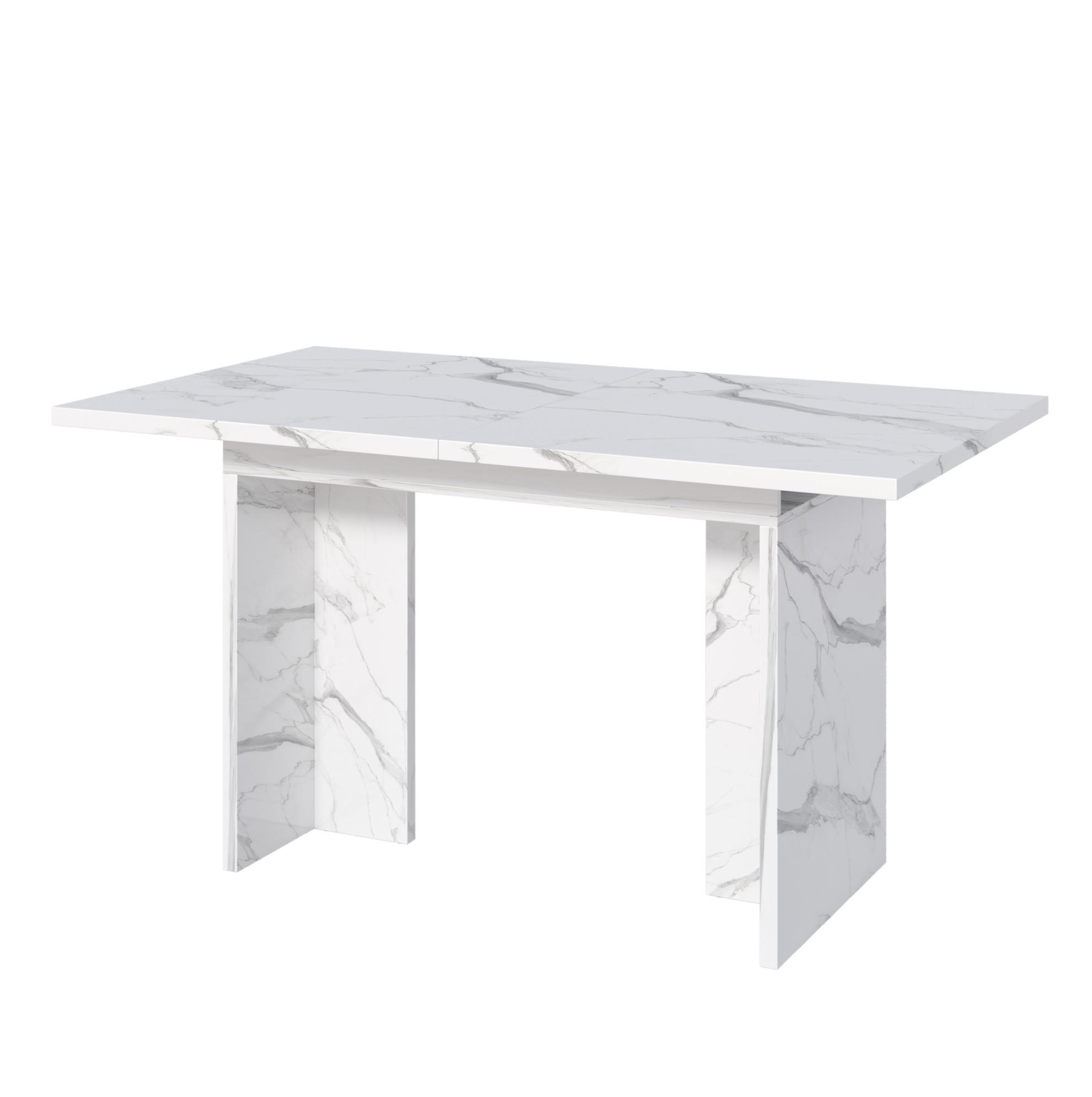 ESSTISCH aus MDF 180x80x75 cm Weißer Marmor ausziehbar für 6-8 Personen mit 30 mm starker Tischplatte - Weiß, Holzwerkstoff (180/80/75cm) - Modfu