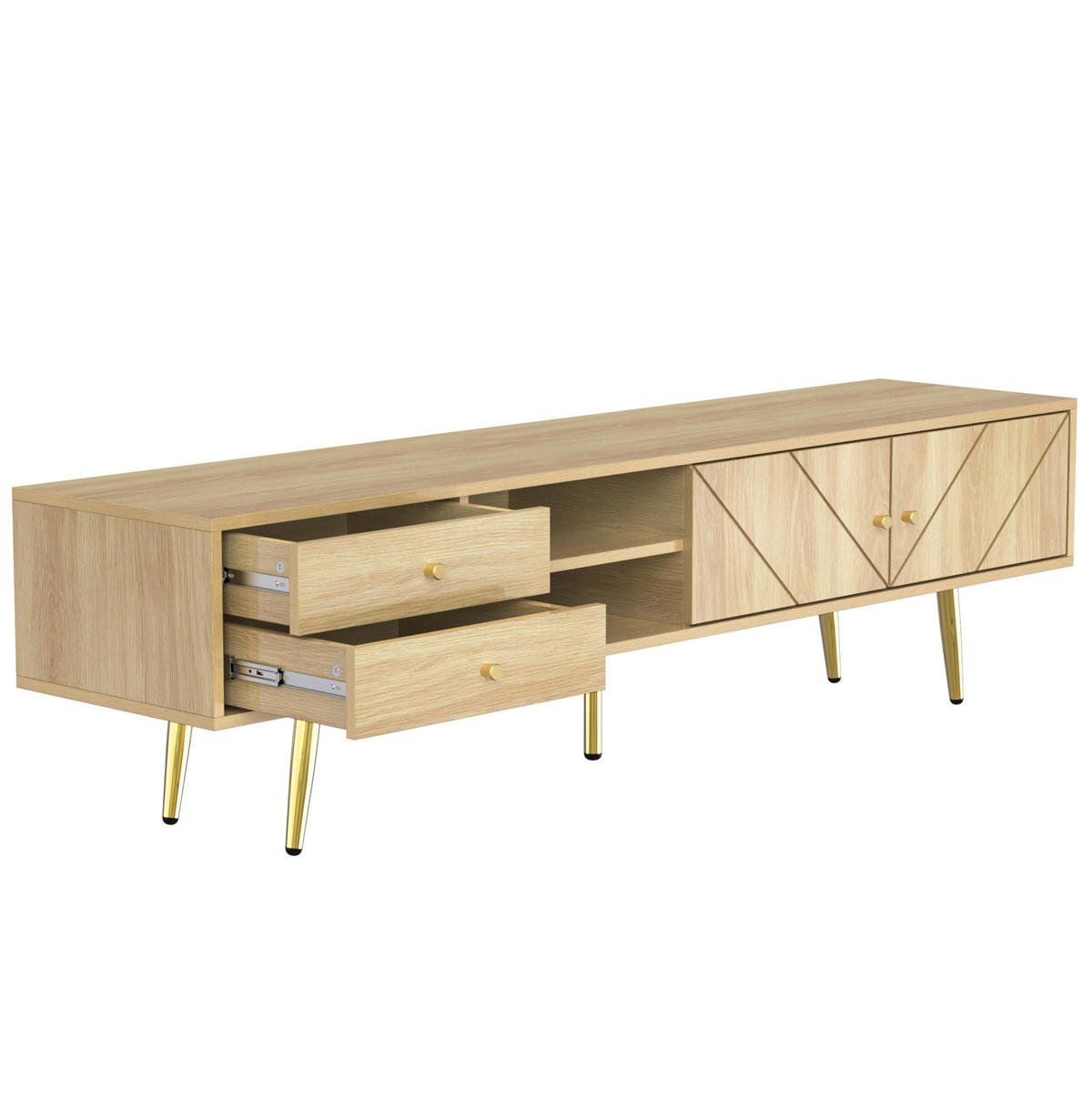TV-LOWBOARD 160/36/42 cm mit 2 Schubladen und 2 offenen Fächern - Braun, Holzwerkstoff (160/42/36cm) - BEAOK