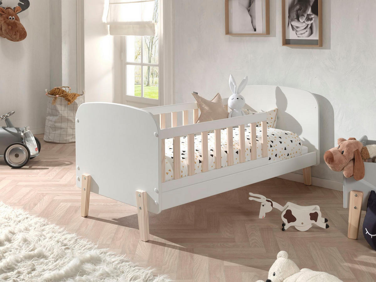 BABYBETT Karilynn 147x68x77 aus MDF+Massivholz in Weiß - Weiß, Holzwerkstoff (70/140cm) - 58aufmkessel