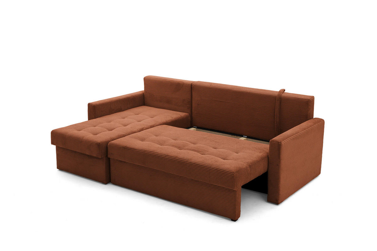ECKSOFA PULA L Links mit Schlaffunktion 132x198 Cord Braun - Schwarz/Braun, Holz/Kunststoff (214/145cm) - NACANAPA