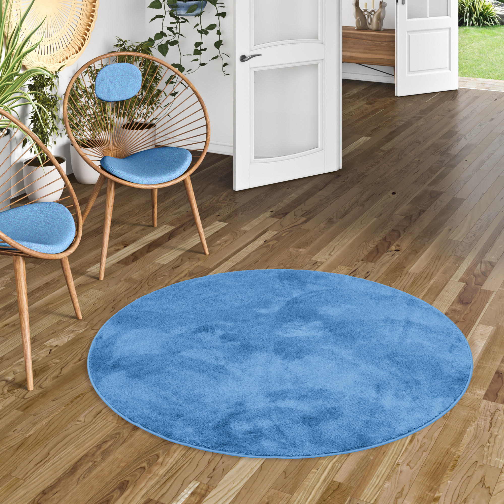 HOCHFLOR LANGFLOR TEPPICH SUPER SOFT MELIA RUND - Blau, Textil (200/200cm) - Pergamon