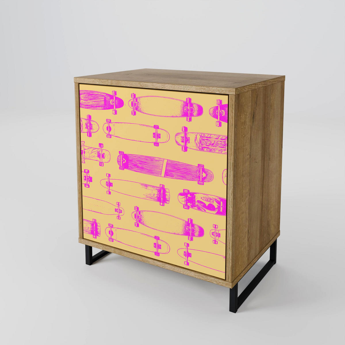 SIDEBOARD SKATEBOARD ARTISTRY, Eichefarben, 57,5x42x77,5 cm, Schräge Buchenholzfüße - Eichefarben/Buchefarben, Holzwerkstoff/Buchenholz (57.5/77.5/42cm) - SpaceRebels