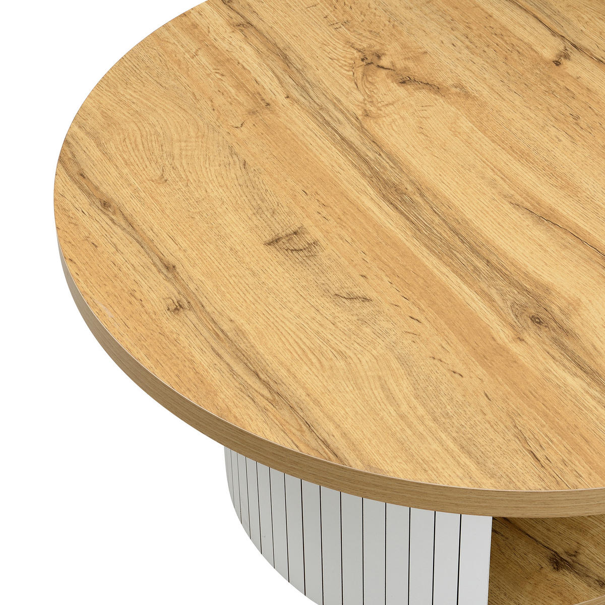 COUCHTISCH SET in Naturfarben mit 2 runden Tischen und Stauraum für Wohnzimmer, B75/T75/H50cm und B45/T45/H35cm - Weiß/Naturfarben, Holzwerkstoff (75/75/50cm) - STILVORA