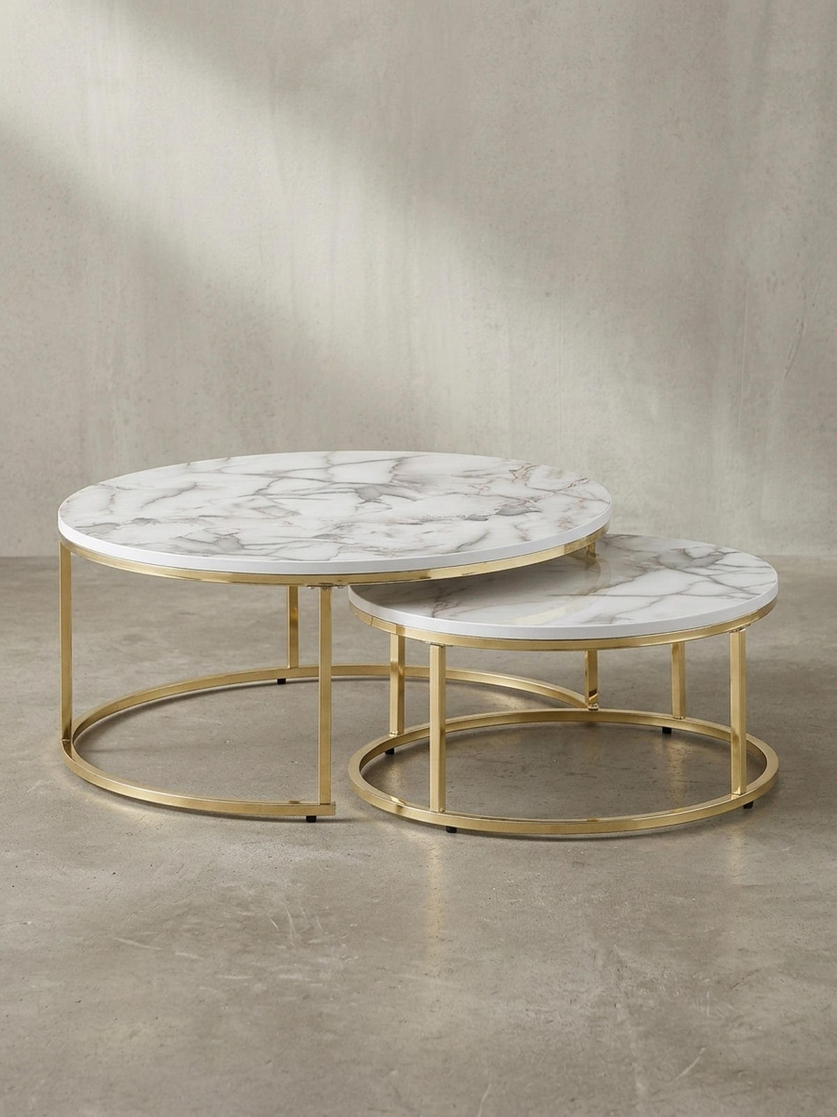 COUCHTISCH 2er Set Marmoroptik Metall Eichenholz Ineinanderschiebbar, Gold 80x80x36 cm - Goldfarben, Holz/Metall (80/80/36cm) - KADIMA DESIGN