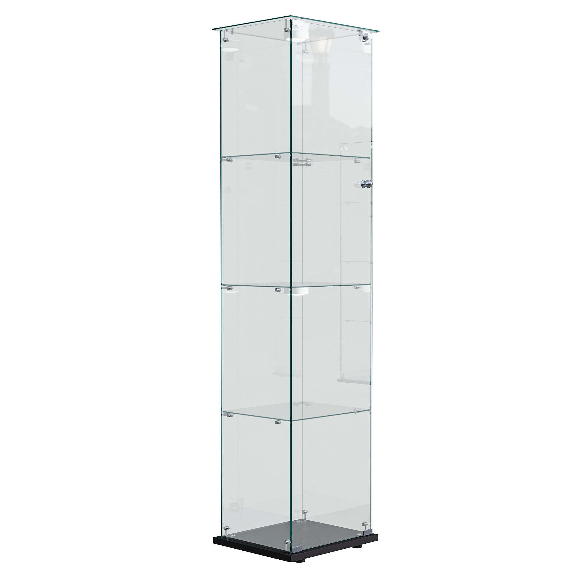 VITRINE Glas LED, 4 Regale, mit Schloss, für Wohn-, Schlaf & Esszimmer - Schwarz, Holz (35/163/39.8cm)