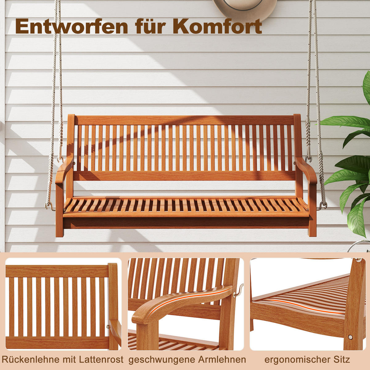 GUNGBÄNK naturlig - Naturfärgad, Trä (132/60/62cm) - COSTWAY