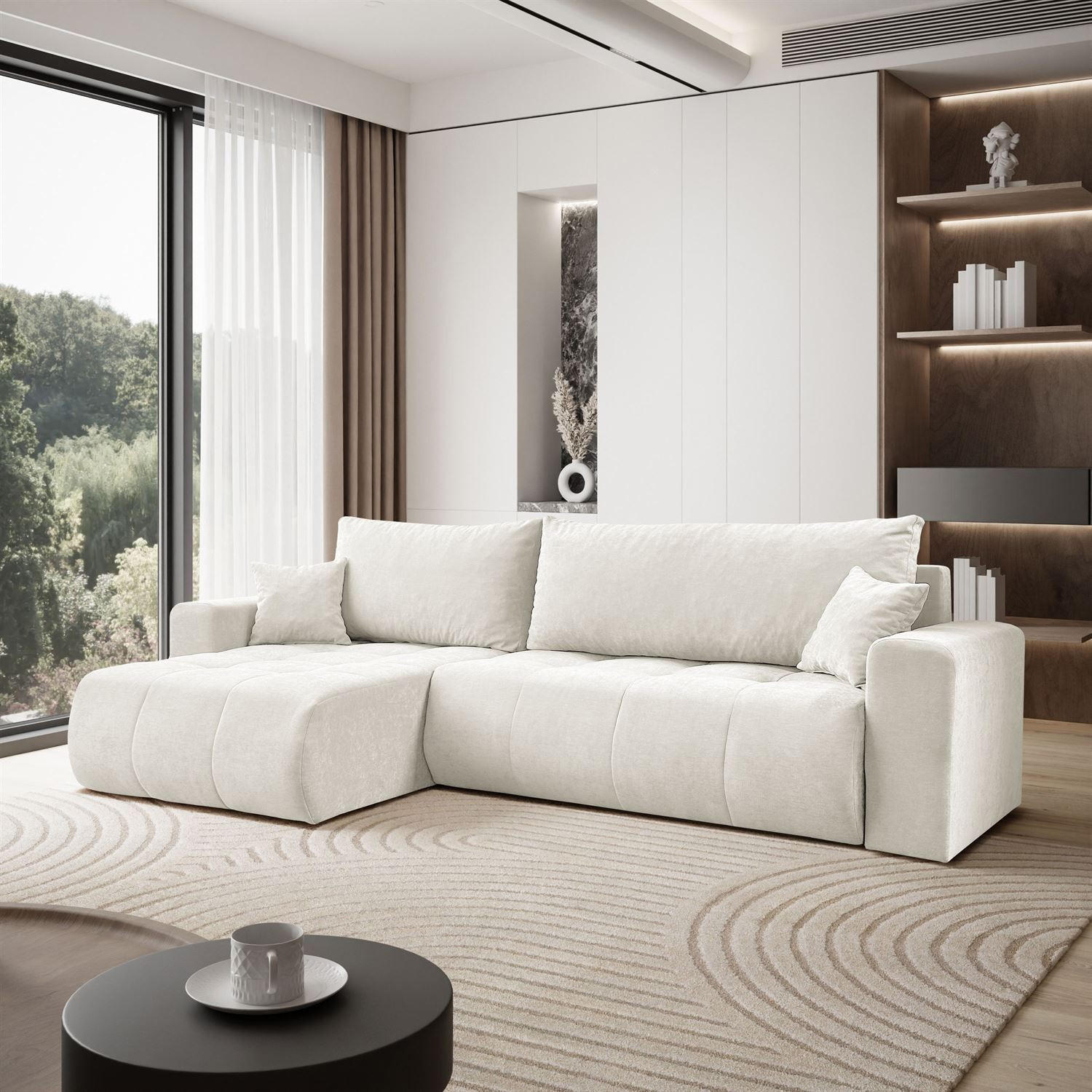 ECKSOFA Gepolstertes CLOUD mit Schlaffunktion und Bettkasten, Wind 02 - Beige, Textil (277/143cm) - Lookway