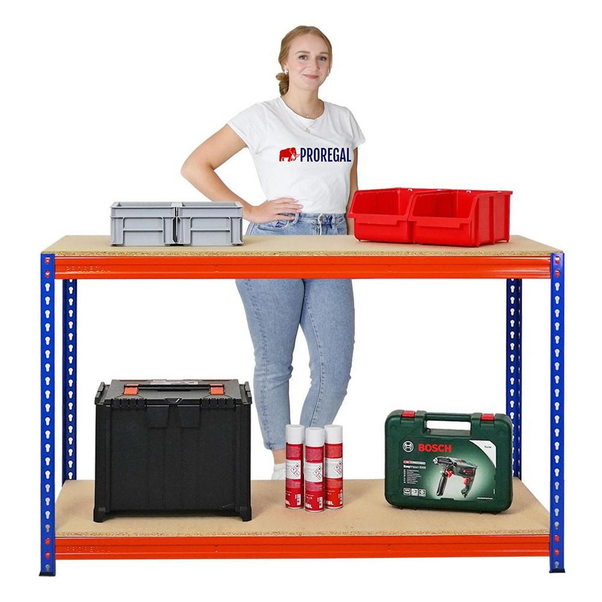 WERKBANK Strong Beast 2er-Set mit 2x 90x150x60 cm Fachlast 500 kg Blau-Orange - Orange, Metall (300/90/60cm) - PROREGAL