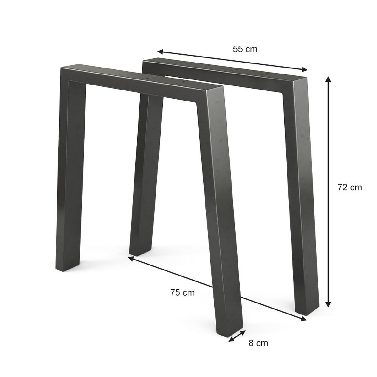 TISCHBEINE Schwarz 75 x 72 cm U-förmig - Schwarz, Metall (75/72/8cm) - Vicco