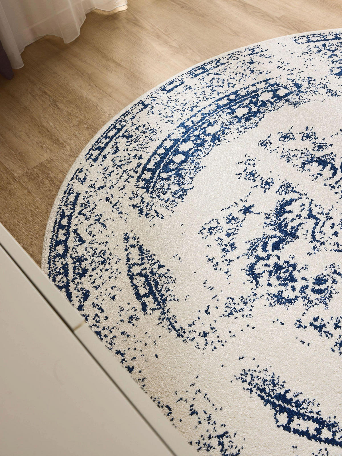 VINTAGE-TEPPICH Sia ø 160 cm rund - Blau/Creme, Kunststoff (160/160cm) - benuta