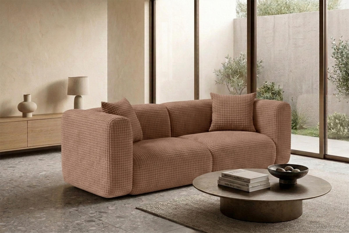 SOFA 2-Sitzer, Chenille-Stoff Cremona, Hellbraun, GRETA - Hellbraun, Holz (228/70/89cm) - Kaiser Möbel