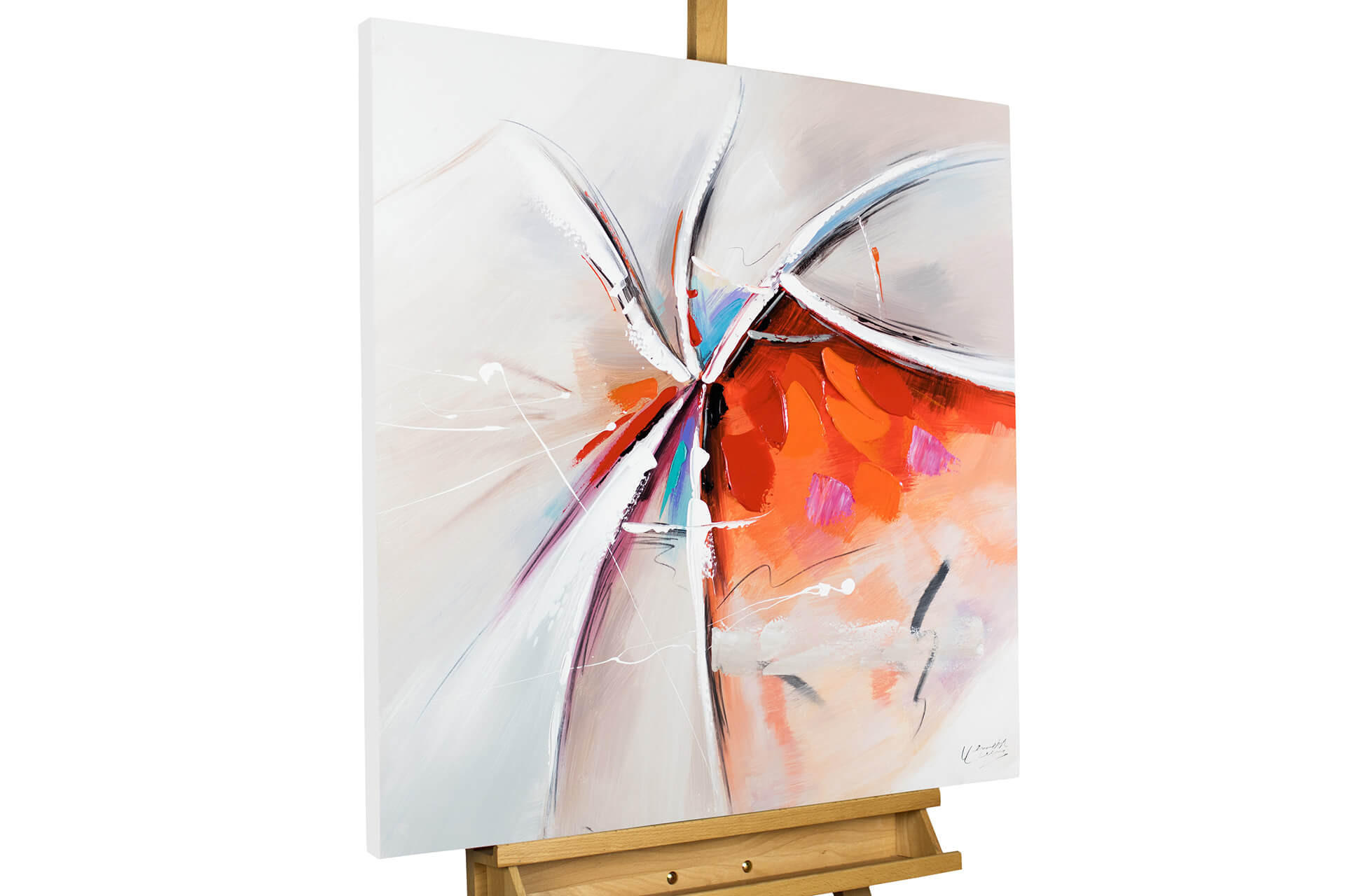 ACRYLBILD HANDGEMALT 80/80 cm - Rot/Weiß, Holz/Textil (80/80cm) - KUNSTLOFT