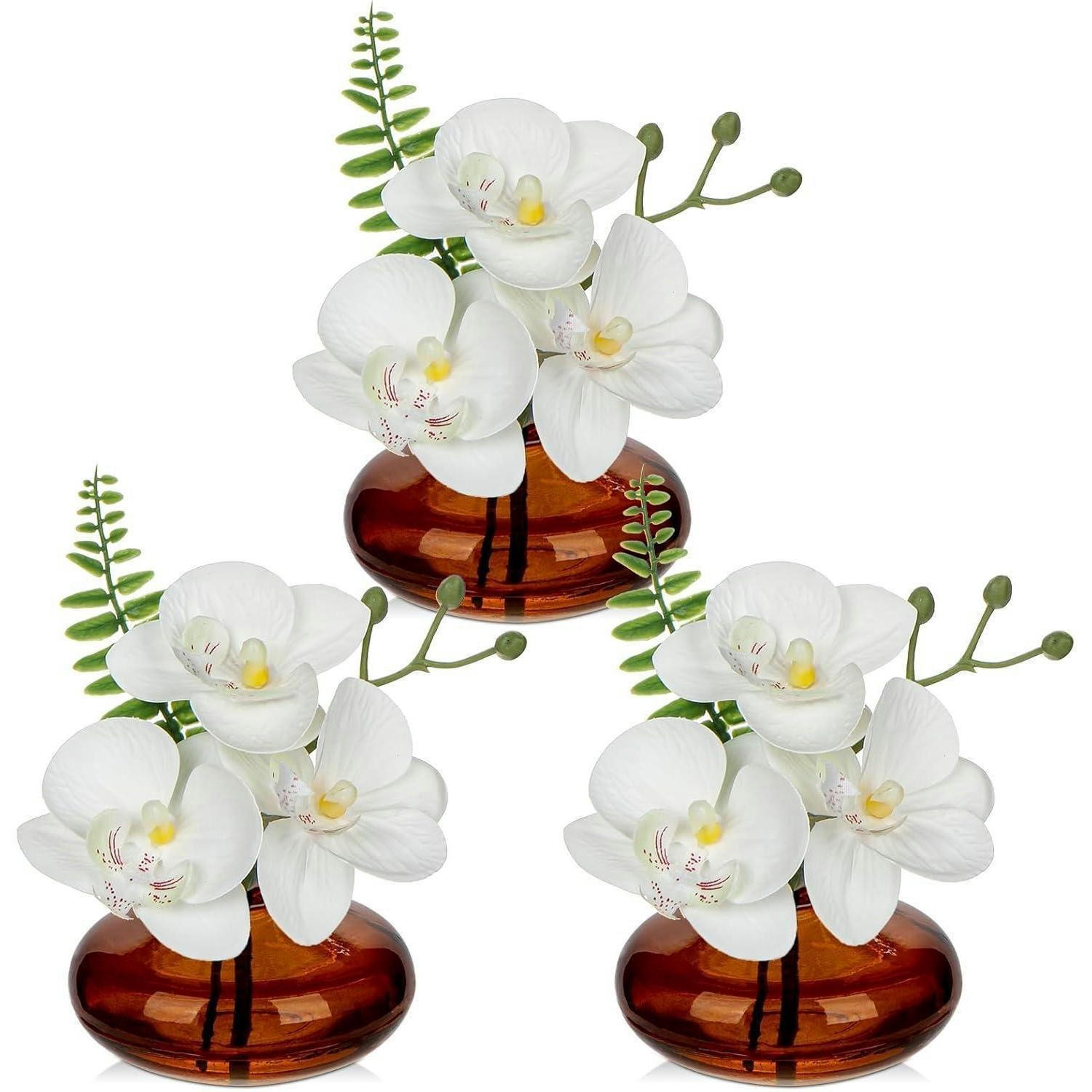 KUNSTBLUMEN 3er Set mit Glasvase Weiß - Multicolor, Kunststoff (12cm)