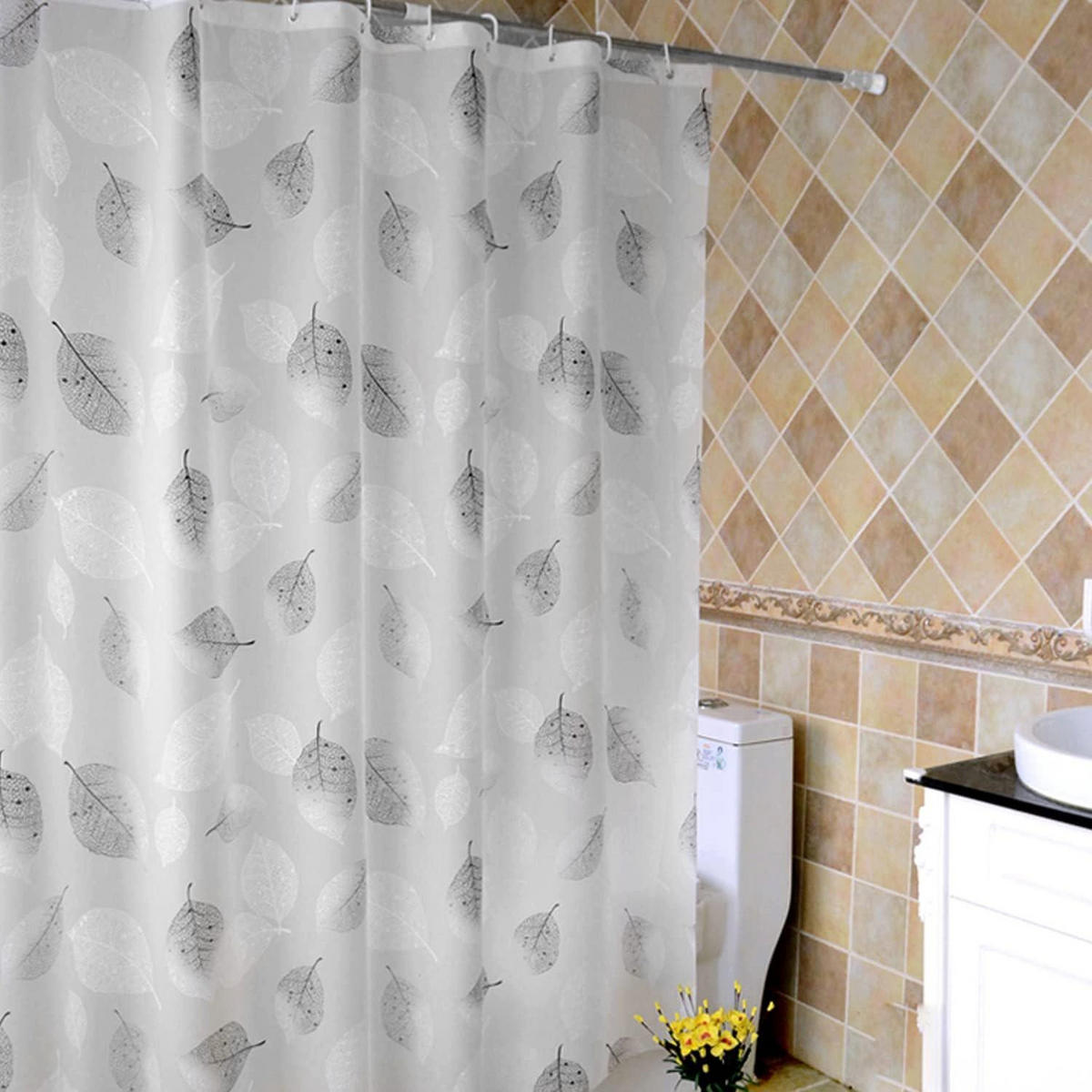DUSCHVORHANG Weiß schimmelresistent waschbar mit Haken - Weiß, Textil (200/180cm) - MCBOSON