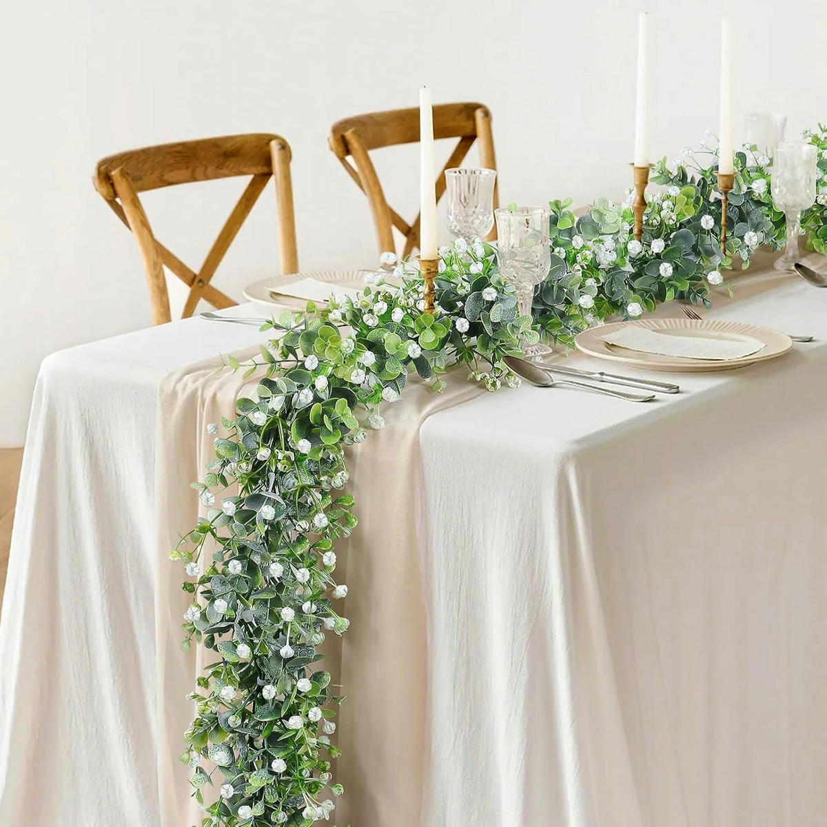 GIRLANDE 4-teiliges Set Eukalyptus mit weißen Blüten 180 cm - Multicolor, Kunststoff (10cm)