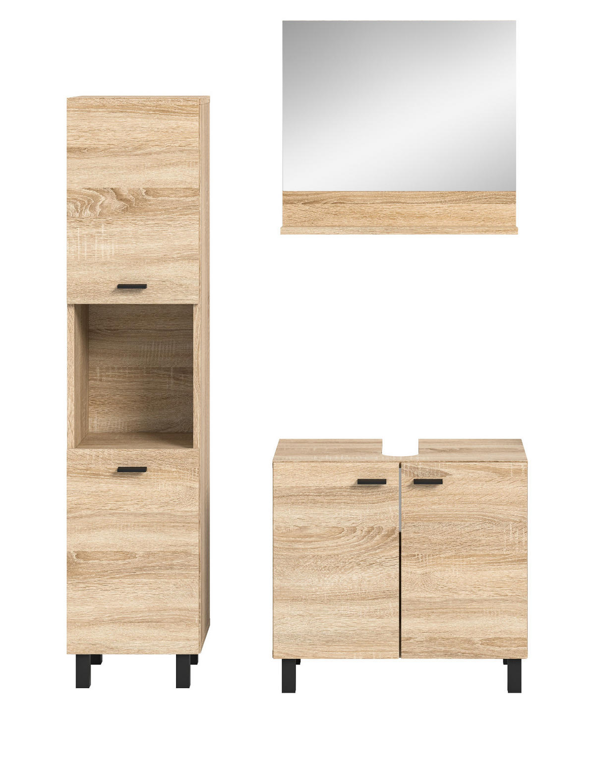 BADMÖBEL-SET Eiche 3-teilig 100 cm, Komplettset hängend oder stehend - Eichefarben, Glas/Holzwerkstoff (102/186/33cm) - Inn.Furn