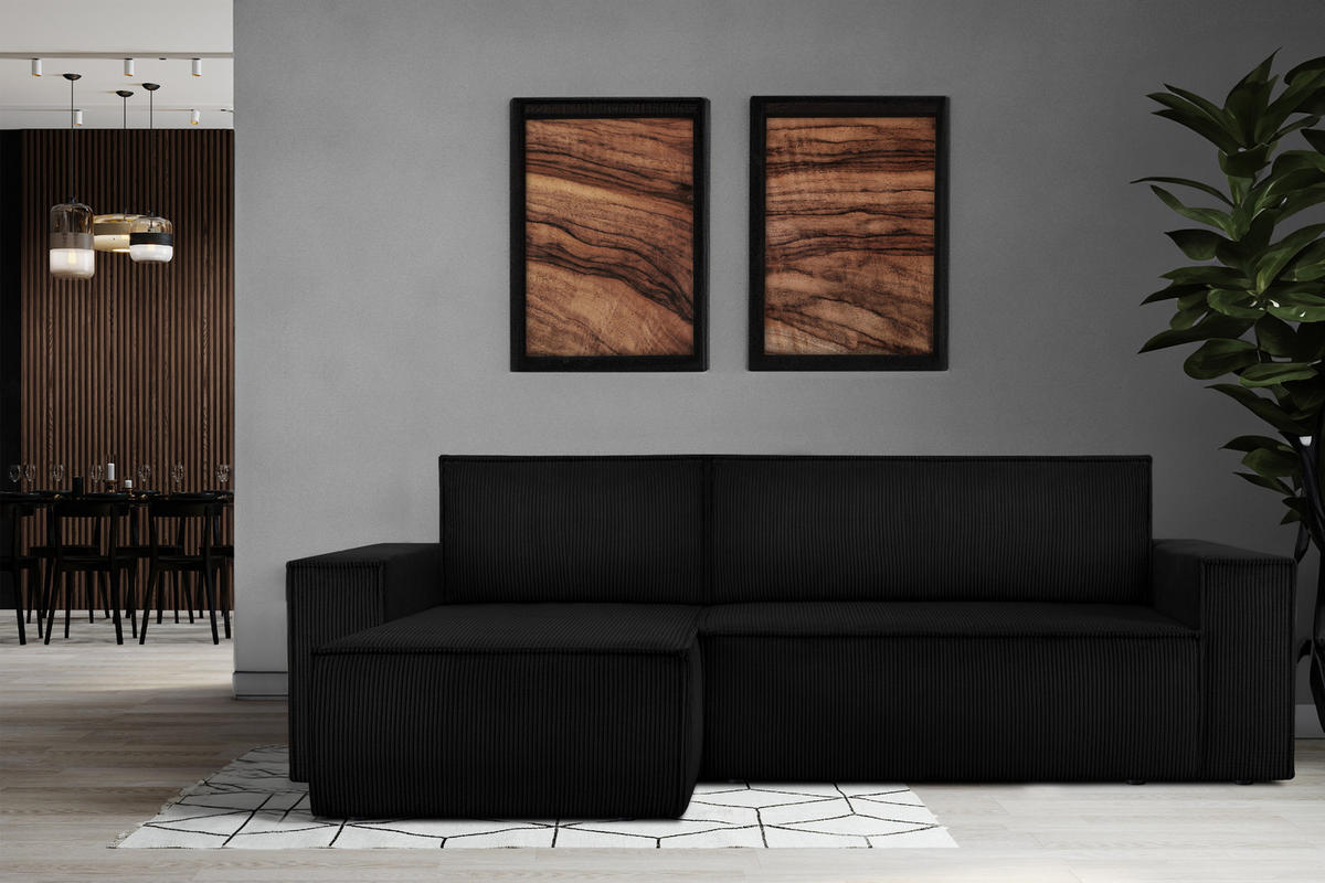 ECKSOFA-LINKS/RECHTS NAPI Schlaffunktion mit Cordbezug, Schwarz - Schwarz, Textil (262/148cm) - KONSIMO®