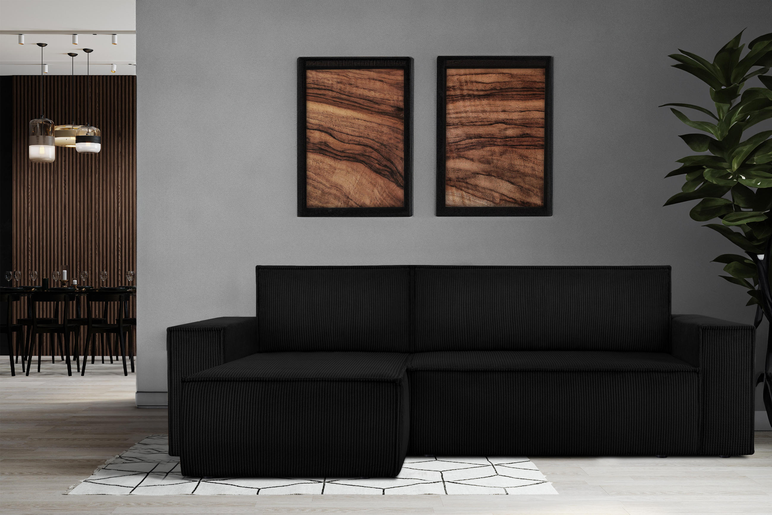 Thumbnail - Konsimo® Ecksofa-Links/Rechts, Schwarz, Textil, L-Form,L-Form, 262x148 cm, FSC 100%, Hergestellt in Europa, Wohnzimmer, ...