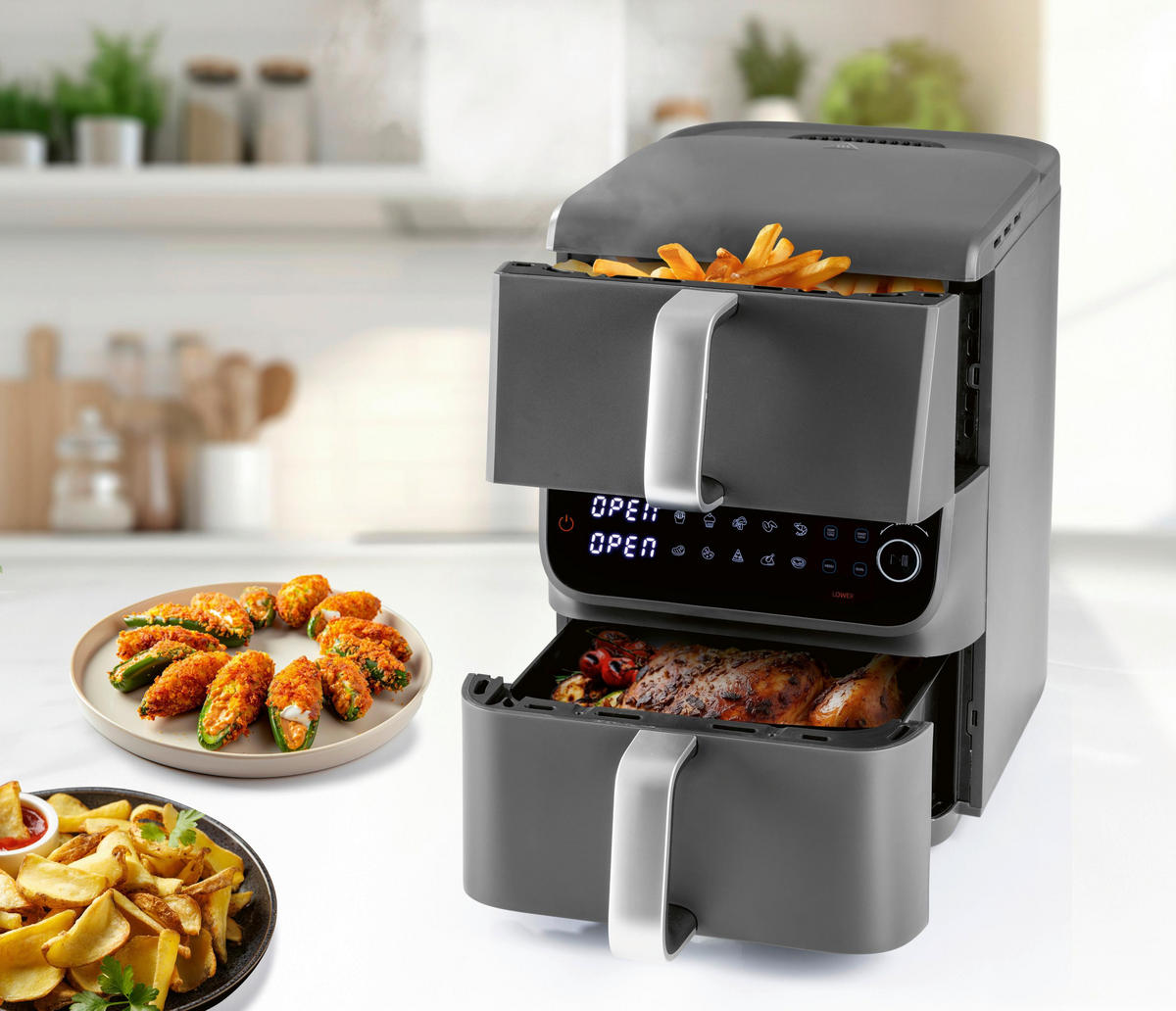 HEISSLUFTFRITTEUSE Gourmetmaxx Schwarz - Anthrazit, Metall (28.4/40/43cm)