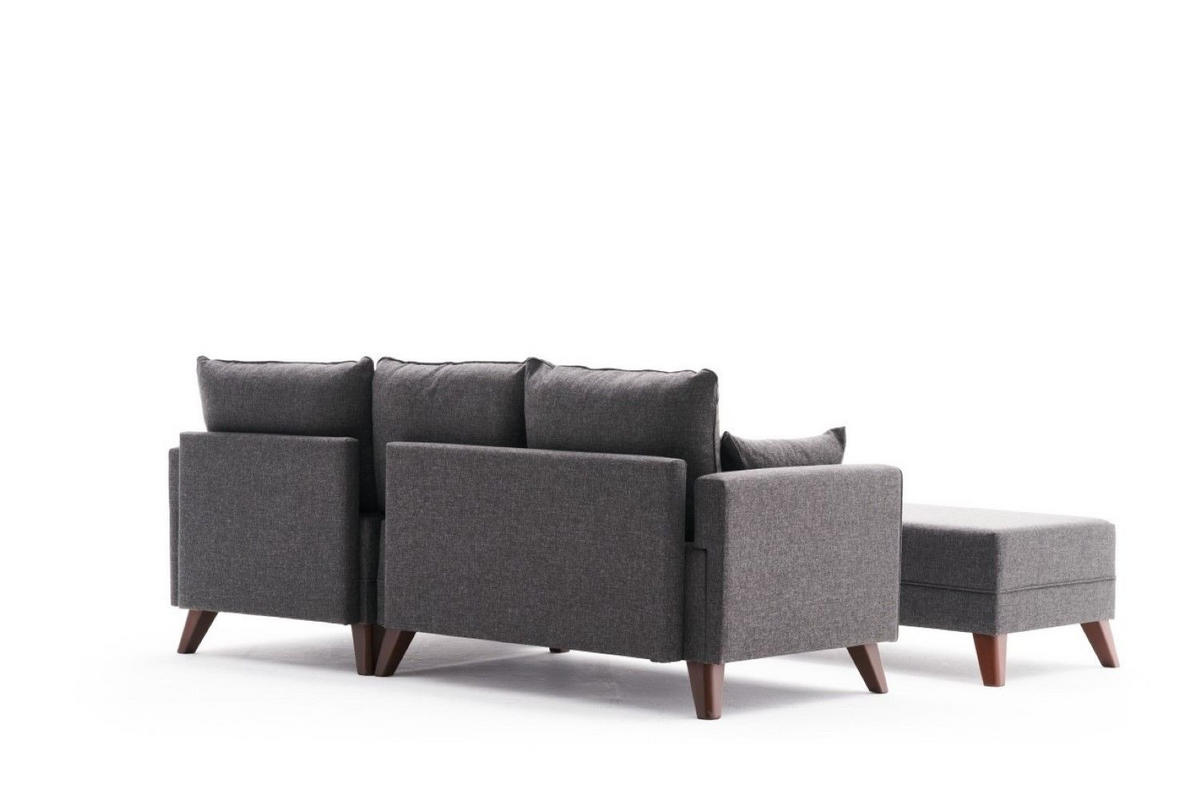 ECKSOFA mit Hocker als Schlaffläche, perfekt für kleine Räume - Anthrazit/Walnussfarben, Holz/Kunststoff (140/205cm) - myHomelando