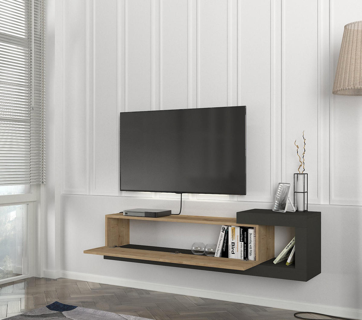 MOEBEL17 TV Lowboard 150 cm – Modernes Lowboard TV Schrank – TV Board Wohnzimmer – Fernsehtisch – TV Möbel Sideboard Modern – Modell Bliss - Anthrazit/Braun, Holzwerkstoff (150/37/30cm) - moebel17