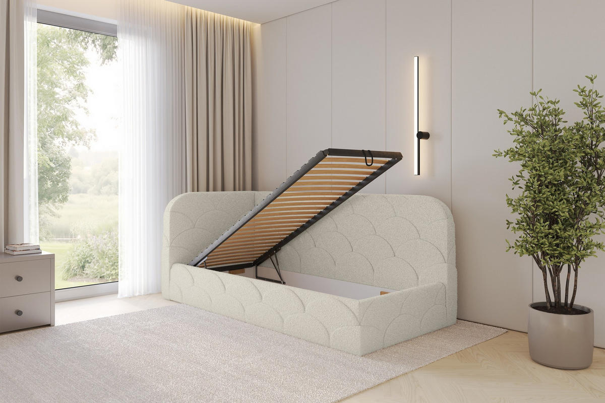 EINZELLBETT Jugendbett mit Bettkasten, Rechts - ELRY 100x200 Beige - Perlmutt, Holzwerkstoff/Textil (100/200cm) - ALTDECOR