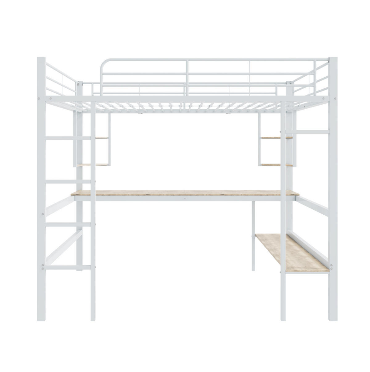 HOCHBETT 140/200 cm Metallbett mit Schreibtisch und Regalen in Weiß - Weiß, Metall (140/200cm) - OKWISH