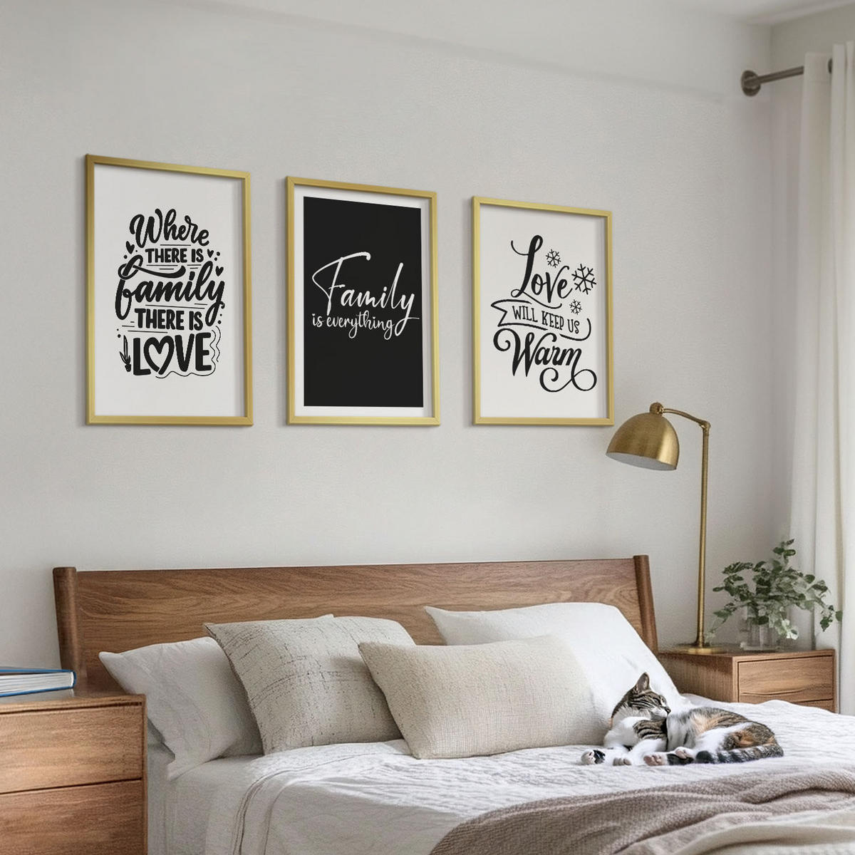 BILDER SET 3er Set - 40x60 cm Goldrahmen - Familie, Liebe, Wärme, Zuhause - Goldfarben, Kunststoff (40/60cm) - TULUP