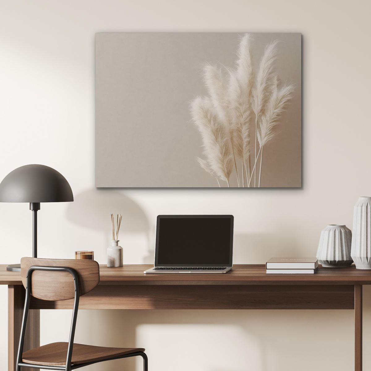 AKUSTIKPANEEL Pampasgras - Federn - Pastell - Weiß 80x60 cm - Naturfarben, Textil (80/0.9/60cm) - MuchoWow