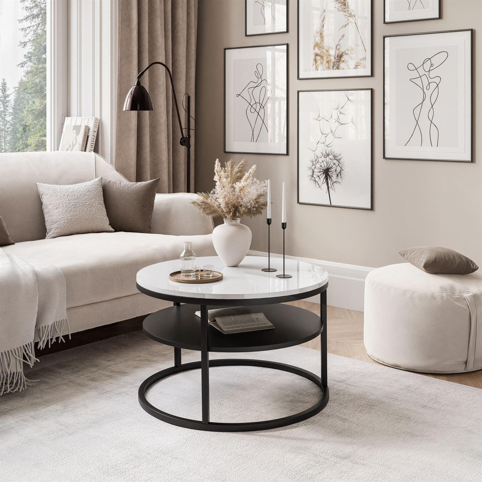COUCHTISCH CIRI SLIM mit Regal Hochglanz - Schwarz, Holzwerkstoff (60/60/42cm) - Lookway