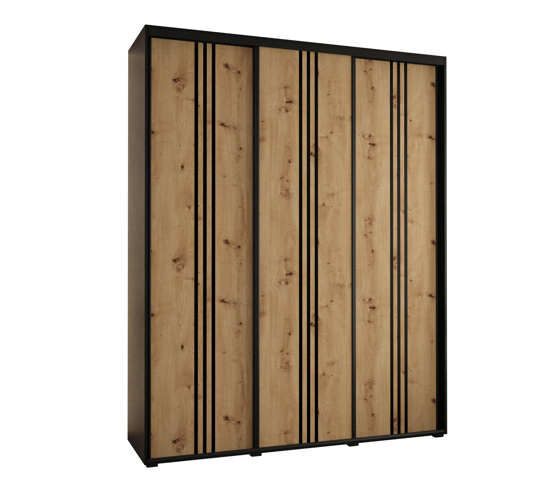 Abiks Möbel Schwebetürenschrank Schwarz, Eiche Artisan, Schwarz 200x235x45 cm