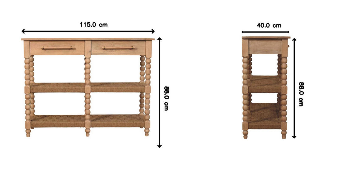 KONSOLENTISCH mit Stonedrift-Holz-Finish, 2 Schubladen, 4 offene Ablagen, hellbraun - Braun, Holz (40/115/88cm) - Artisan Furniture