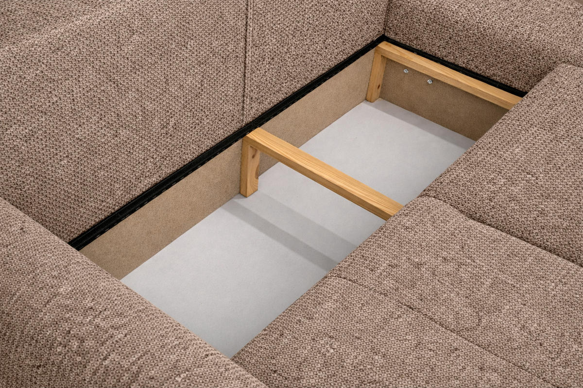 ECKSOFA Mit Schlaffunktion Und Bettkasten, Sofa L-Form Bingo L, Chenille-Stoff Artico, Beige, Rechts - Beige, Holz (250/142cm) - Kaiser Möbel