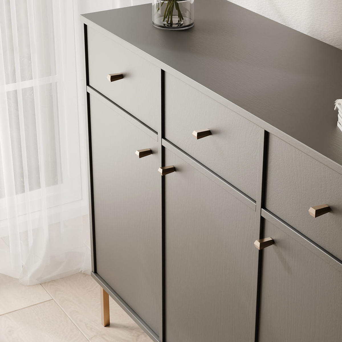 KOMMODE FLOW 124/41/95 cm, 3 Schublade(n), Schwarz - Schwarz, Holzwerkstoff/Metall (124.5/95/40.8cm) - Idohome