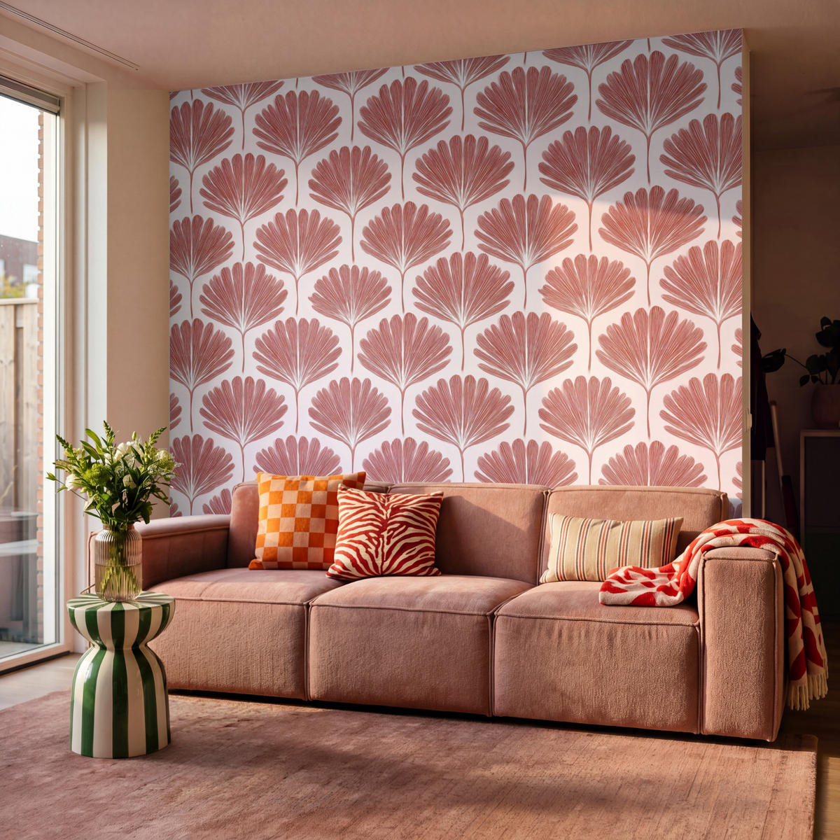 TAPETE - Fächer - Motiv - Terra - 260x240 cm - Rotbraun, Papier (260/240cm) - OnlyWow