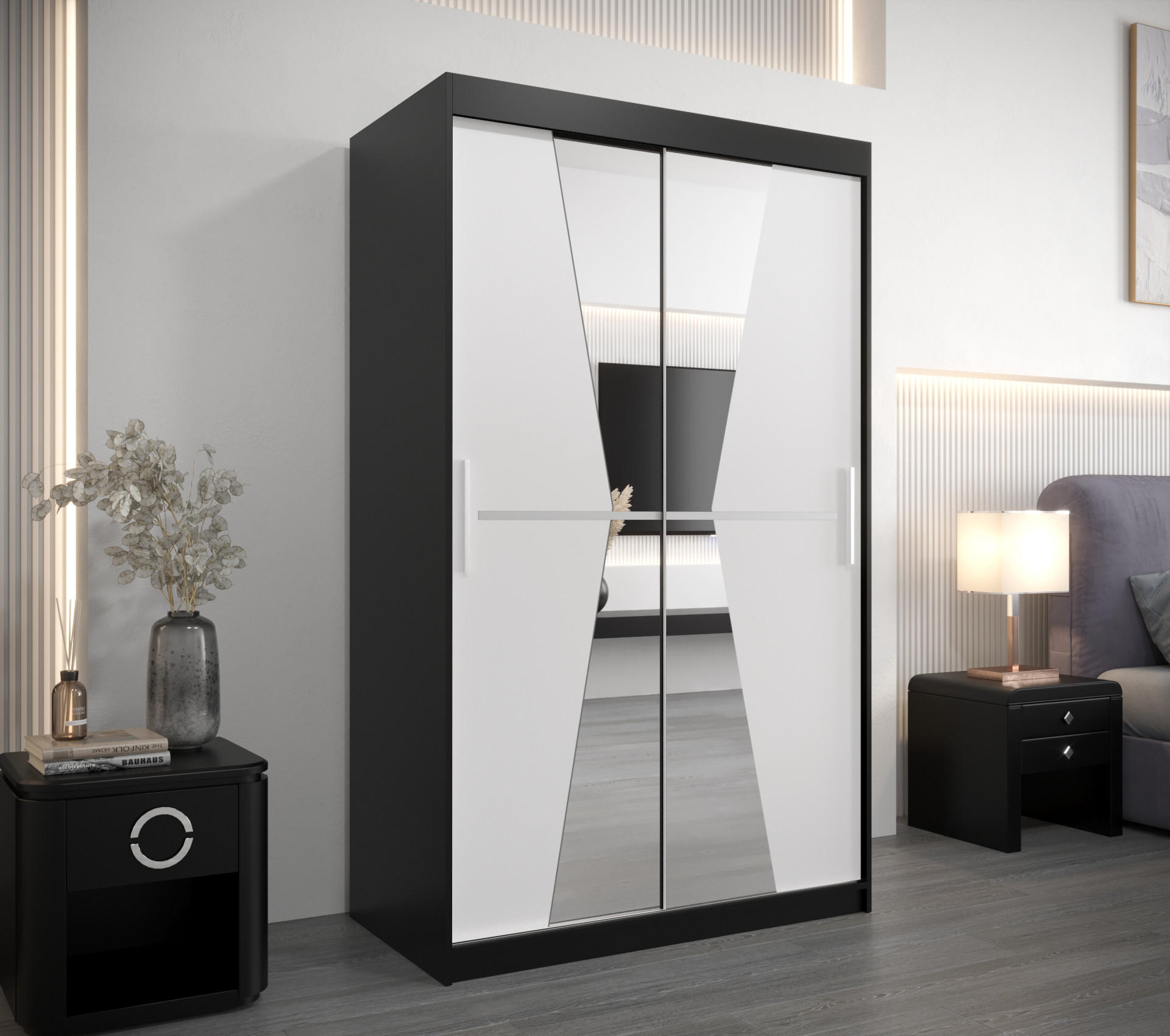 SCHWEBETÜRENSCHRANK 200/120/62 2-türig - Silberfarben/Schwarz, Holz/Kunststoff (120/200/62cm) - Abiks Möbel