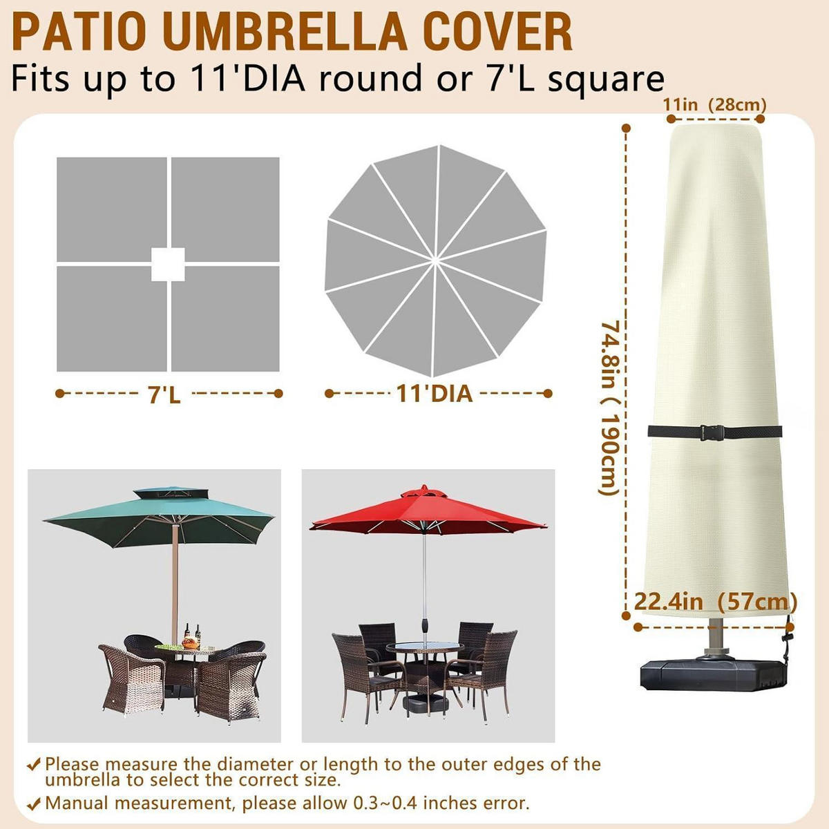 SONNENSCHIRM Schutzhülle 190 x 50/40/30 cm Beige - Beige, Textil (30/30/180cm)