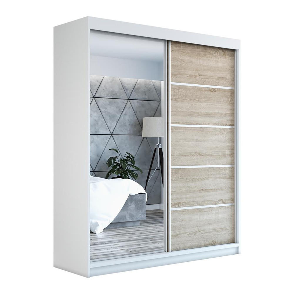 SCHWEBETÜRENSCHRANK 180 CM BERLIN Farbe: Weiß , sonoma - Weiß/Braun, Holzwerkstoff (180/215/59.5cm) - A&J MöbelLand