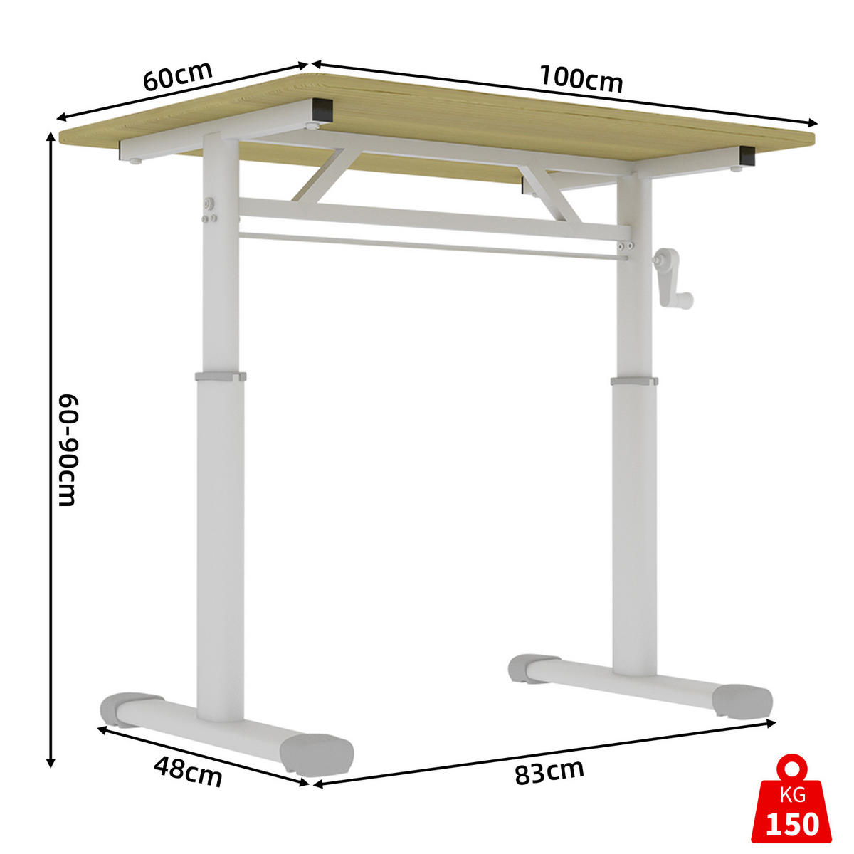 SCHREIBTISCH Holzfarben 100/60/90 cm höhenverstellbar - Naturfarben, Metall (60/100/90cm) - PANGIVO